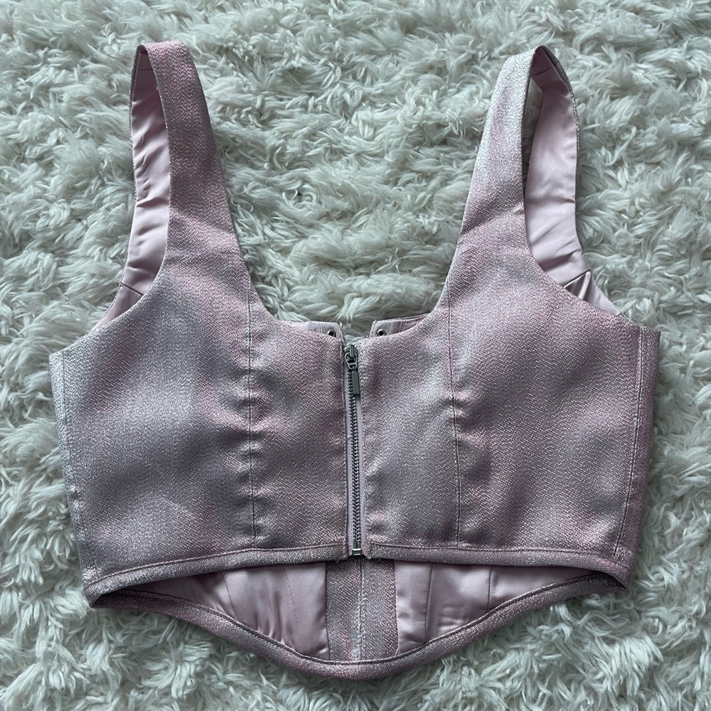 White fox pink metallic corset top